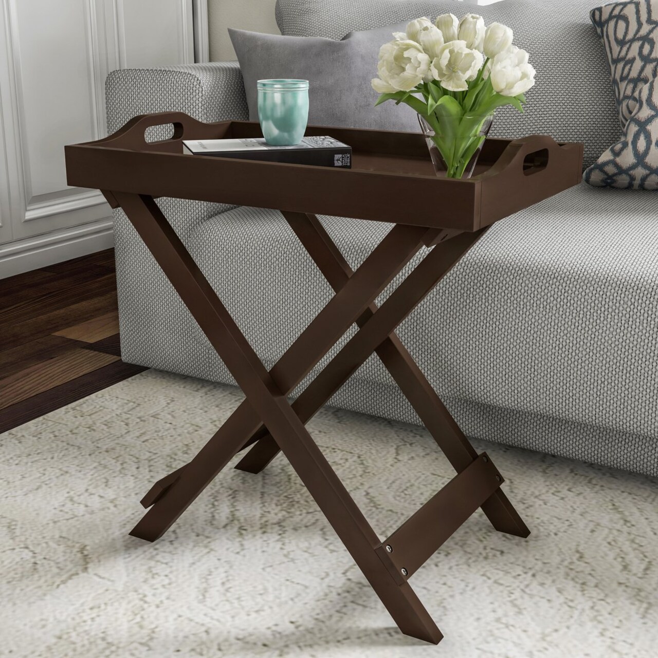 Brown Wooden Folding Table Tv Tray Removable Top End Table Entryway